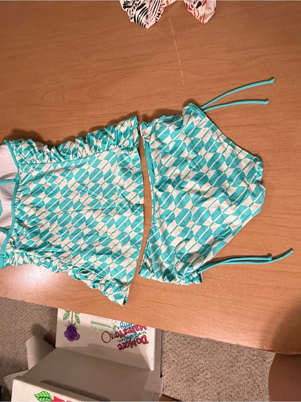 Jag Jeans Teal & White Geometric Tankini Swim Set